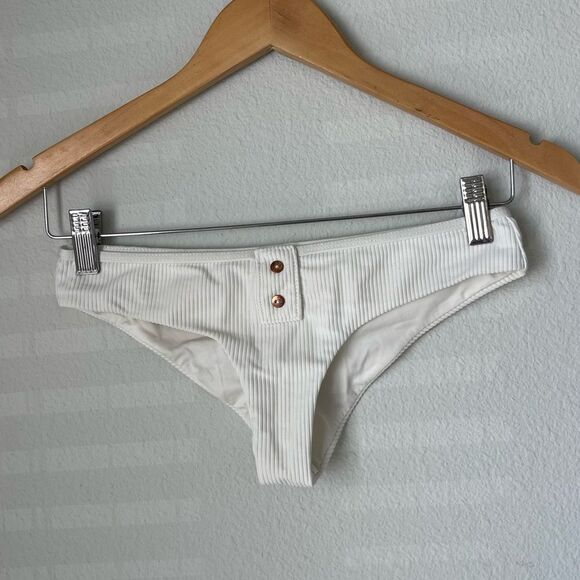 Frankies Bikinis Alana Ribbed Cheeky Bikini Bottom in White - Picture 3 of 9